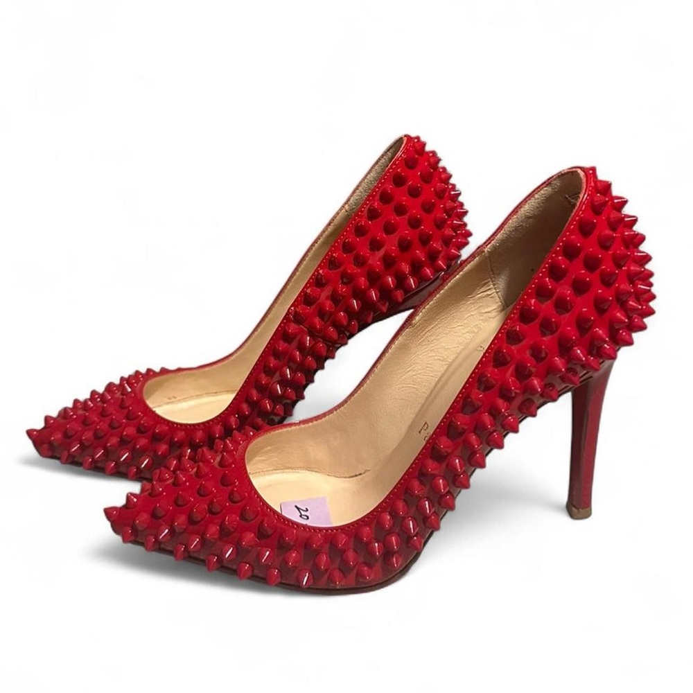 Christian louboutin red patent leather pigalle spiked heels